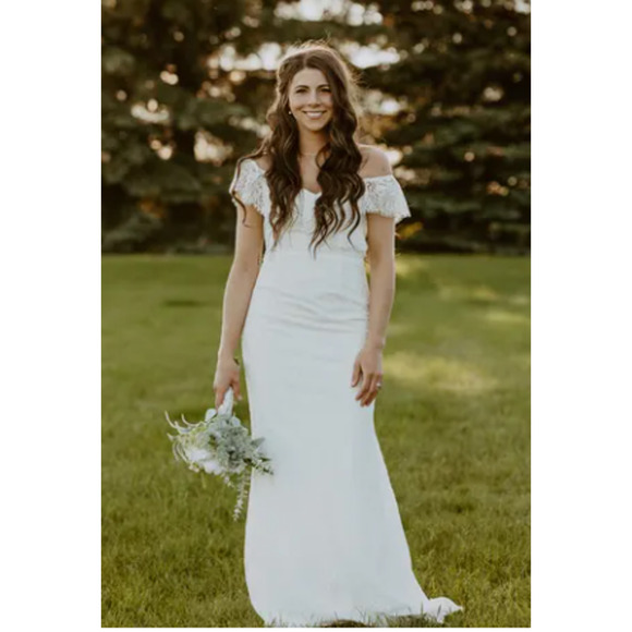 Lulus Cherished Forever White Off-the-Shoulder Lace Maxi Dress Size L - Picture 12 of 13